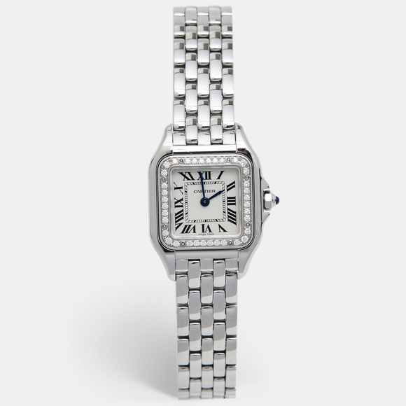 Cartier Accessories - Cartier Silver Stainless Steel Diamond Panthere Wristwatch